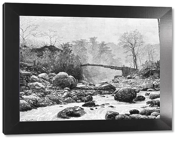 A bridge over the Rangit, a tributary of the river Teesta, India, 1895
