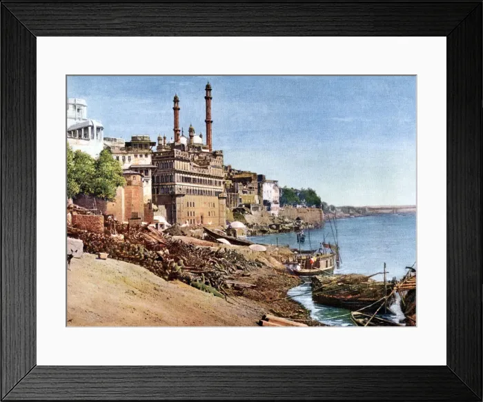 Framed Print : The river Ganges and the Burning Ghats at Benares (Varanasi), India, early 20th century Framed Print : The river Ganges and the Burning Ghats at Benares (Varanasi), India, early 20th century