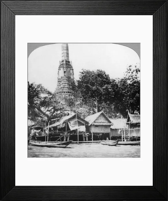 Framed Print : Dhows and houses on the Chao Phraya River, Bangkok, Thailand, 1900s Framed Print : Dhows and houses on the Chao Phraya River, Bangkok, Thailand, 1900s