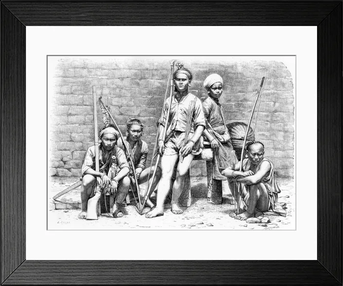 Framed Print : Formosan people and costumes, 1895. Artist: A Bertrand Framed Print : Formosan people and costumes, 1895. Artist: A Bertrand