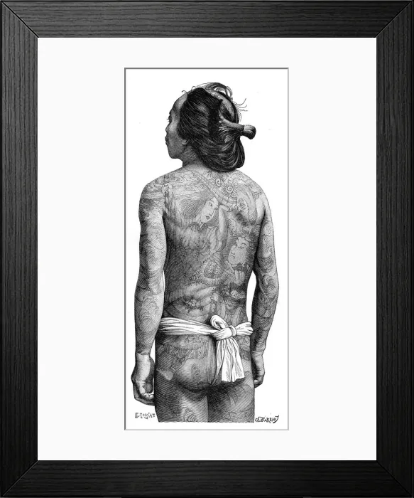 Framed Print : Japanese man with a tattooed back, 1895. Artist: Charles Barbant Framed Print : Japanese man with a tattooed back, 1895. Artist: Charles Barbant
