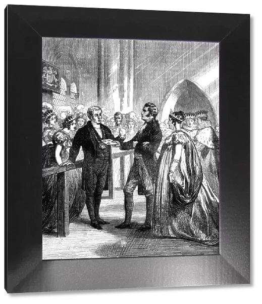 Queen Caroline (1768-1821) being turned away from Westminster Abbey, 1820 (c1895)
