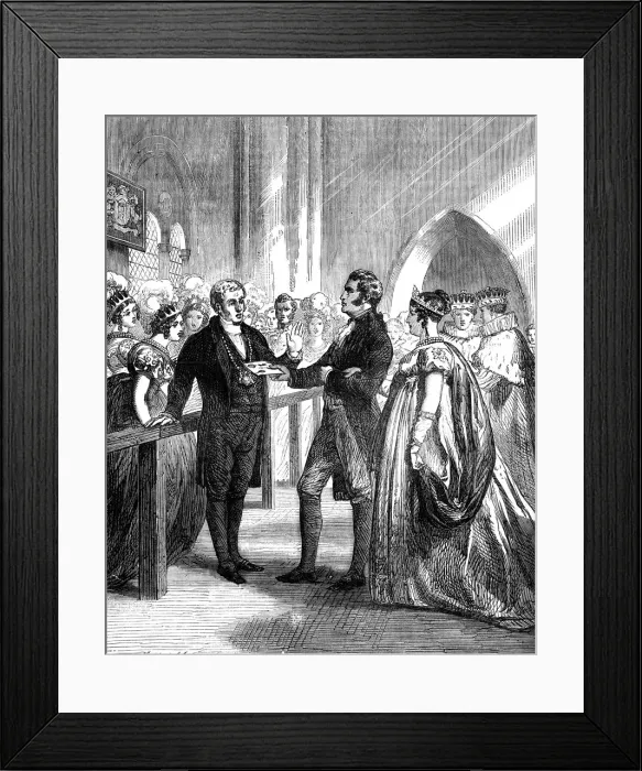 Framed Print : Queen Caroline (1768-1821) being turned away from Westminster Abbey, 1820 (c1895) Framed Print : Queen Caroline (1768-1821) being turned away from Westminster Abbey, 1820 (c1895)
