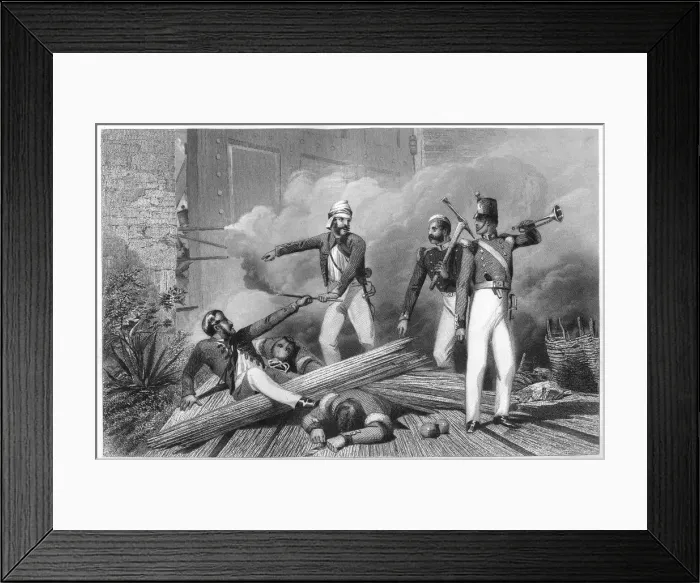 Framed Print : Blowing up of the Cashmere Gate at Delhi, 1857, (c1860) Framed Print : Blowing up of the Cashmere Gate at Delhi, 1857, (c1860)