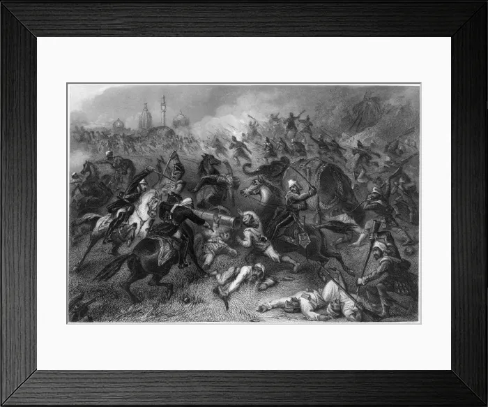 Framed Print : Havelocks column attacking the mutineers before Cawnpore, 1857, (c1860) Framed Print : Havelocks column attacking the mutineers before Cawnpore, 1857, (c1860)