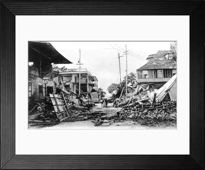 Framed Print : Earthquake damage, King Street and Harbour Street, Kingston, Jamaica, 1907 Framed Print : Earthquake damage, King Street and Harbour Street, Kingston, Jamaica, 1907