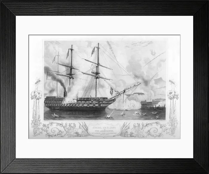 Framed Print : HMS Agamemnon attacking Fort Constantine, 1854 (1857). Artist: H Winkles