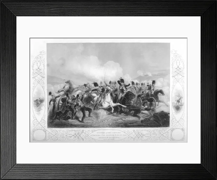 Framed Print : Light cavalry attacking the Russian guns at Balaclava during the Crimean War, 1854 (1857). Artist: W Hulland Framed Print : Light cavalry attacking the Russian guns at Balaclava during the Crimean War, 1854 (1857). Artist: W Hulland