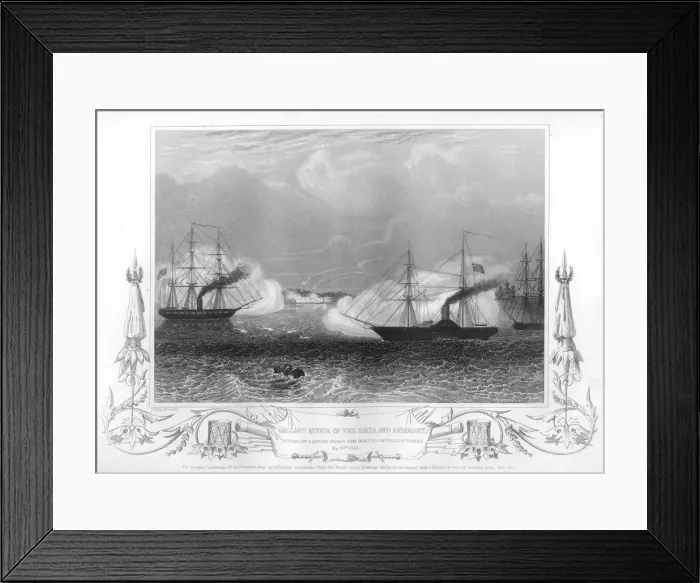 Framed Print : The gallant affair of the Hecla and Arrogant, 1854 (1857). Artist: H Bibby Framed Print : The gallant affair of the Hecla and Arrogant, 1854 (1857). Artist: H Bibby