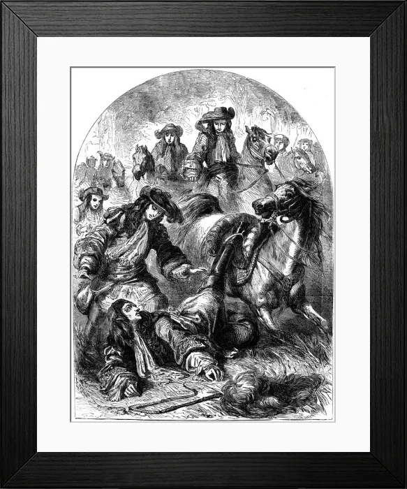 Framed Print : William III thrown from his horse near Hampton Court, 19th century Framed Print : William III thrown from his horse near Hampton Court, 19th century