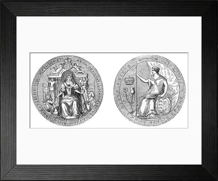 Framed Print : Great Seal of Queen Ann, after the union of England and Scotland, 1707, (19th century) Framed Print : Great Seal of Queen Ann, after the union of England and Scotland, 1707, (19th century)
