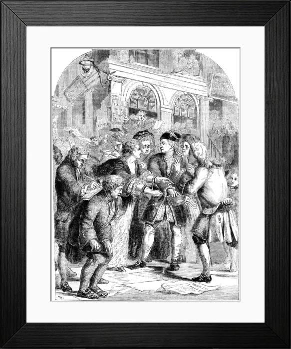 Framed Print : Change Alley, Singapore, during the frenzy of the South Sea Bubble, c1720 (19th century) Framed Print : Change Alley, Singapore, during the frenzy of the South Sea Bubble, c1720 (19th century)