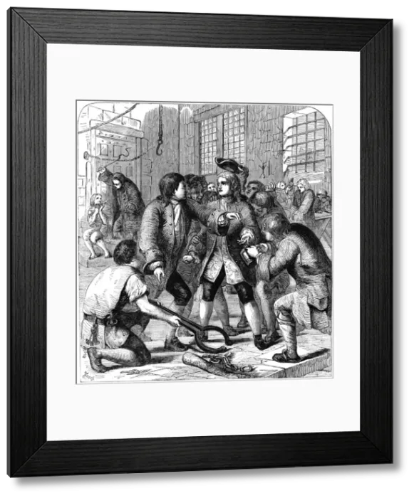 Framed Print : The reception of a debtor in Fleet Prison in the days of George II, 18th century (19th century). Artist: Beech Framed Print : The reception of a debtor in Fleet Prison in the days of George II, 18th century (19th century). Artist: Beech