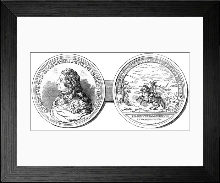 Framed Print : A medal struck to commemorate the Battle of Dettingen, 1743 (19th century) Framed Print : A medal struck to commemorate the Battle of Dettingen, 1743 (19th century)