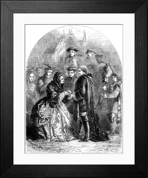 Framed Print : Mrs Skyring welcoming the Young Pretender, 18th century (19th century). Artist: TE Nicholson Framed Print : Mrs Skyring welcoming the Young Pretender, 18th century (19th century). Artist: TE Nicholson