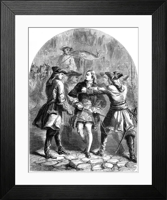 Framed Print : The arrest of the Young Pretender in Paris, 18th century (19th century). Artist: TE Nicholson Framed Print : The arrest of the Young Pretender in Paris, 18th century (19th century). Artist: TE Nicholson