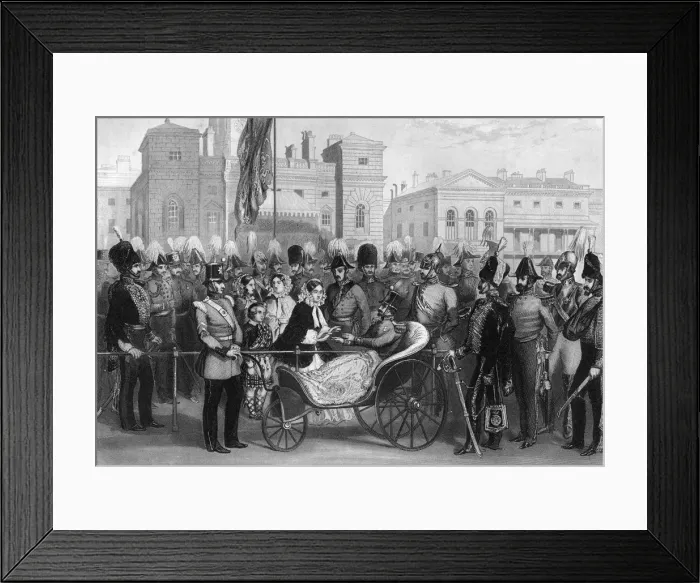Framed Print : Queen Victoria distributing the Crimean medals, Horse Guards, 18 May 1856, (1857). Artist: R Hind Framed Print : Queen Victoria distributing the Crimean medals, Horse Guards, 18 May 1856, (1857). Artist: R Hind