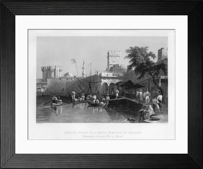 Framed Print : A landing place in a small harbour at Rhodes, Greece, 1841. Artist: John Le Keux Framed Print : A landing place in a small harbour at Rhodes, Greece, 1841. Artist: John Le Keux