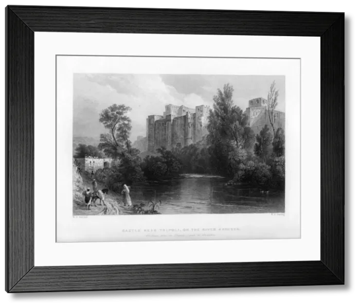 Framed Print : A castle near Tripoli, on the river Kadesha, Libya, 1841. Artist: WF Starling