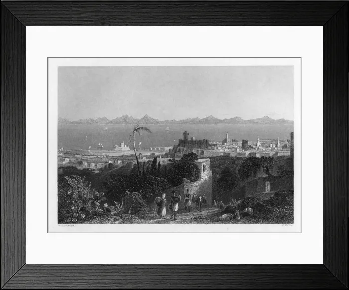 Framed Print : Rhodes, from the Heights near Sir Sidney Smiths Villa, 1841. Artist: W Wallis Framed Print : Rhodes, from the Heights near Sir Sidney Smiths Villa, 1841. Artist: W Wallis