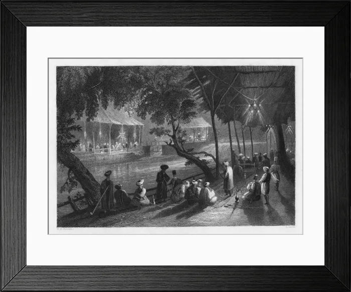 Framed Print : Cafes on a branch of the Barrada River (the ancient Pharpar), Damascus, Syria, 1841. Artist:s Smith Framed Print : Cafes on a branch of the Barrada River (the ancient Pharpar), Damascus, Syria, 1841. Artist:s Smith