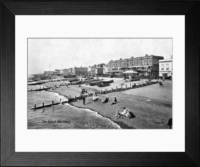 Framed Print : The beach at Worthing, West Sussex, 1917. Artist: Valentine & Sons Publishing Co