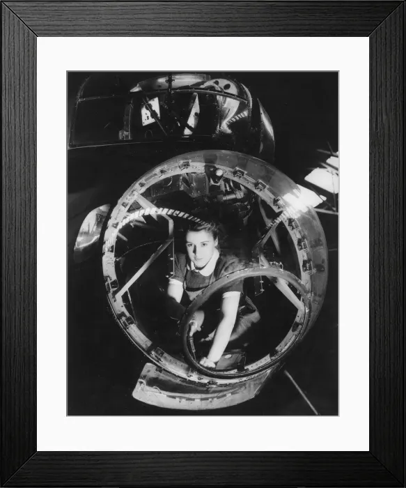 Framed Print : A woman working on a Lancaster bomber, Second World War, 1940s Framed Print : A woman working on a Lancaster bomber, Second World War, 1940s