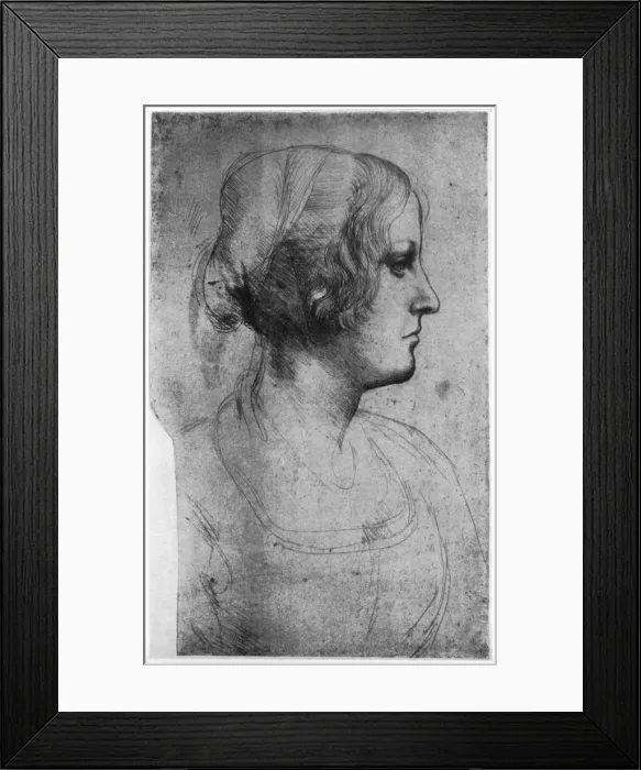 Framed Print : Portrait study of a young girls head, 15th century(?) (1954). Artist: Leonardo da Vinci Framed Print : Portrait study of a young girls head, 15th century(?) (1954). Artist: Leonardo da Vinci