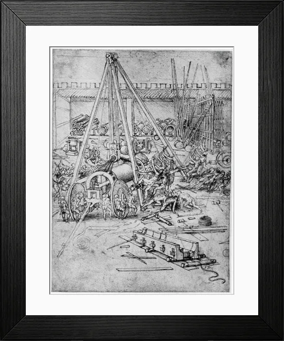 Framed Print : Cannon foundry, 1487 (1954). Artist: Leonardo da Vinci Framed Print : Cannon foundry, 1487 (1954). Artist: Leonardo da Vinci