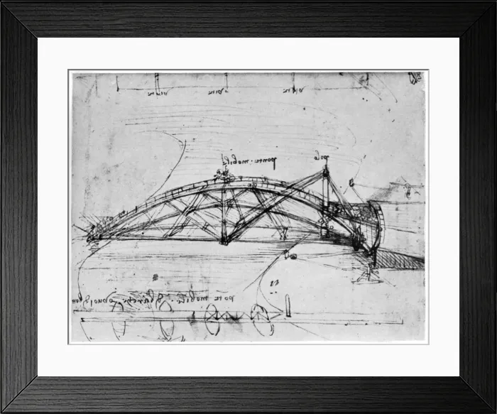 Framed Print : Design for a parabolic swing bridge, 1480-1490 (1954). Artist: Leonardo da Vinci Framed Print : Design for a parabolic swing bridge, 1480-1490 (1954). Artist: Leonardo da Vinci
