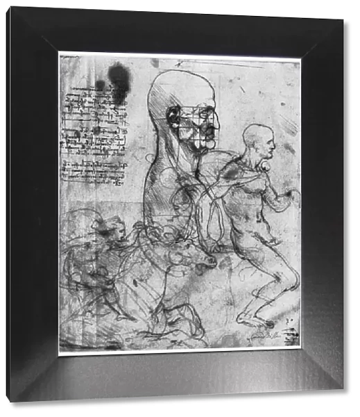 Profile of a mans head and studies of two riders, c1490 and c1504 (1954). Artist: Leonardo da Vinci