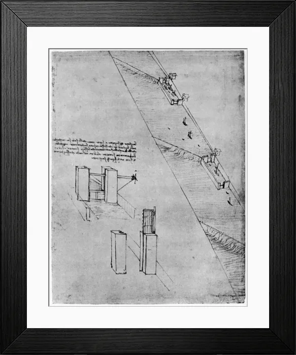 Framed Print : Sketch of a sluice, late 15th or early 16th century (1954). Artist: Leonardo da Vinci Framed Print : Sketch of a sluice, late 15th or early 16th century (1954). Artist: Leonardo da Vinci