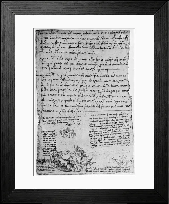Framed Print : Trajectories of thrown stones and drops, late 15th or early 16th century (1954). Artist: Leonardo da Vinci Framed Print : Trajectories of thrown stones and drops, late 15th or early 16th century (1954). Artist: Leonardo da Vinci