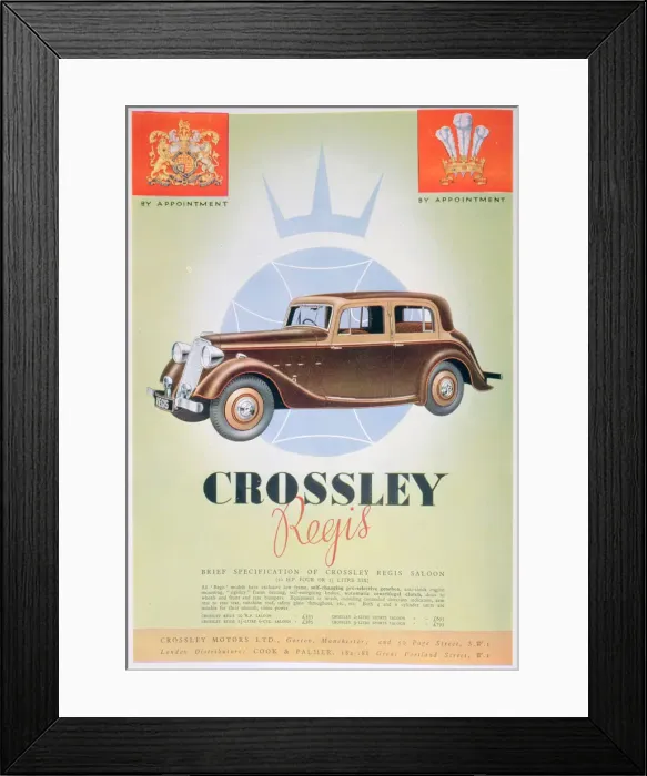 Framed Print : Advert for the Crossley Regis car, 1935 Framed Print : Advert for the Crossley Regis car, 1935