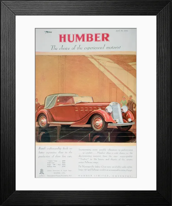 Framed Print : Advert for Humber motor cars, 1935 Framed Print : Advert for Humber motor cars, 1935