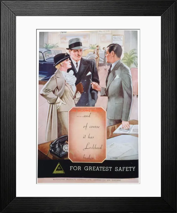 Framed Print : Advert for Lockheed car brakes by Automotive Products of Leamington Spa, 1937 Framed Print : Advert for Lockheed car brakes by Automotive Products of Leamington Spa, 1937