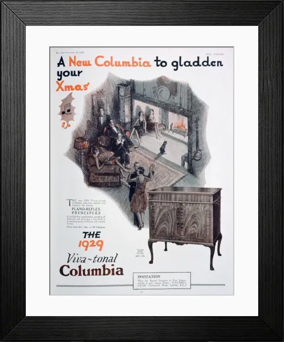 Framed Print : Christmas advert for Columbia gramophones, 1928 Framed Print : Christmas advert for Columbia gramophones, 1928