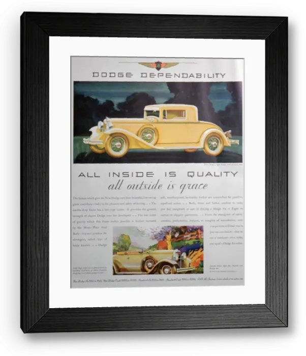 Framed Print : Advert for Dodge cars, 1931 Framed Print : Advert for Dodge cars, 1931