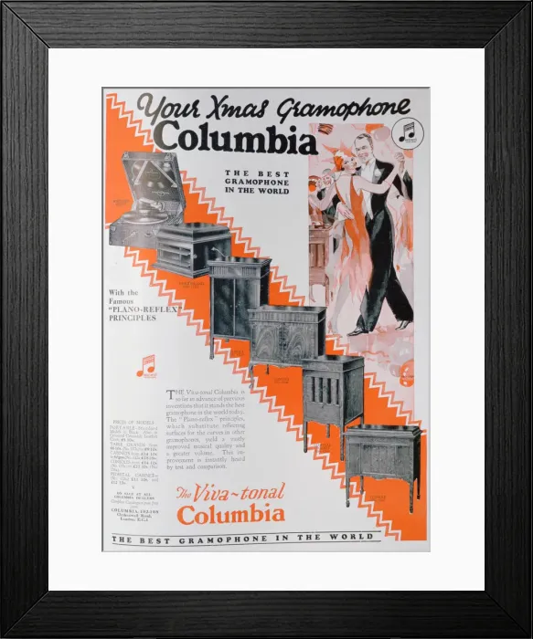 Framed Print : Christmas advert for Columbia Gramophones, 1929 Framed Print : Christmas advert for Columbia Gramophones, 1929