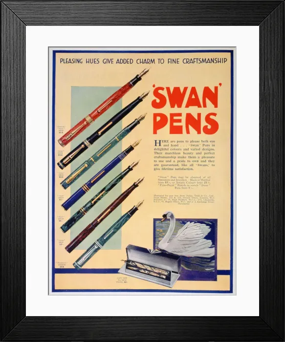 Framed Print : Advert for Swan pens, 1931 Framed Print : Advert for Swan pens, 1931