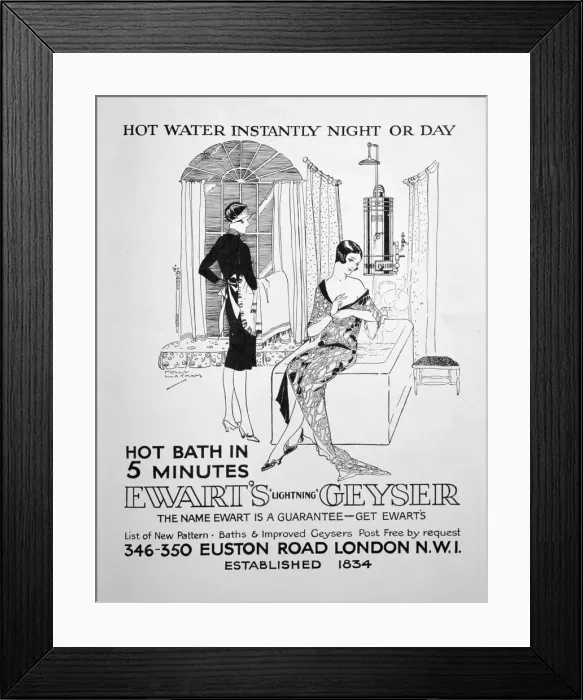 Framed Print : Advert for Ewarts Geyser for hot water, 1928 Framed Print : Advert for Ewarts Geyser for hot water, 1928