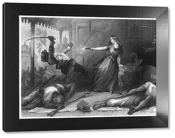 Miss Wheeler defending herself against the Sepoys at Cawnpore, 1857, (c1860)