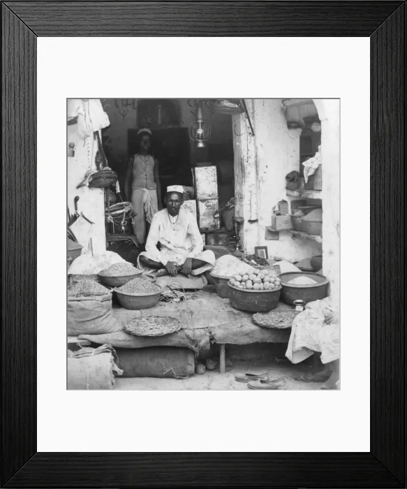 Framed Print : A shop in India, 1900s. Artist: Erdmann & Schanz Framed Print : A shop in India, 1900s. Artist: Erdmann & Schanz