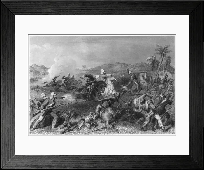 Framed Print : Attack on the Sealkote mutineers by General Nicholsons Irregular cavalry, 1857, (c1860) Framed Print : Attack on the Sealkote mutineers by General Nicholsons Irregular cavalry, 1857, (c1860)