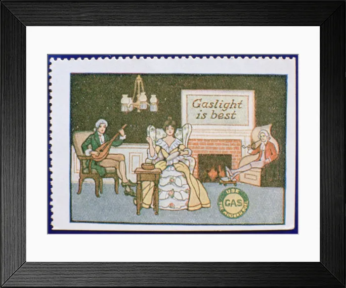 Framed Print : Early gas lighting advertisement label Framed Print : Early gas lighting advertisement label