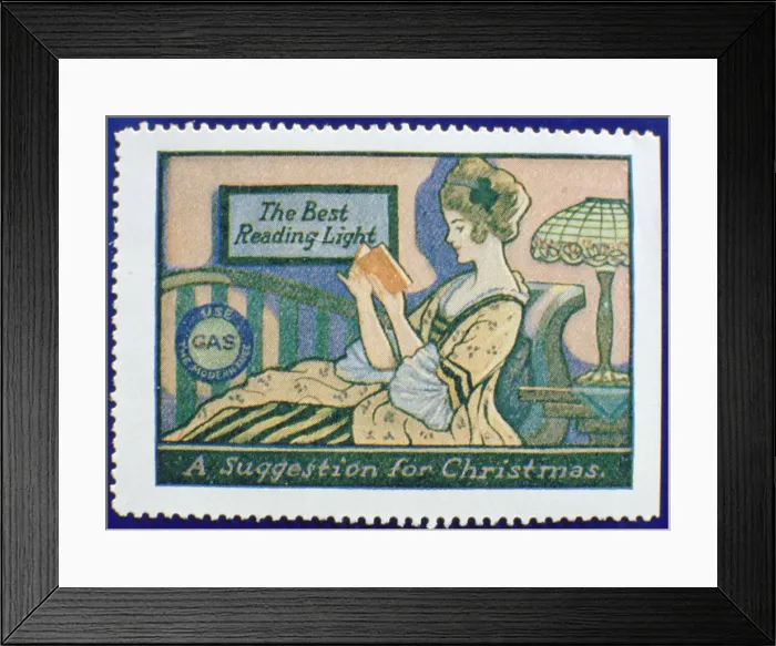 Framed Print : Early gas lighting advertisement label Framed Print : Early gas lighting advertisement label