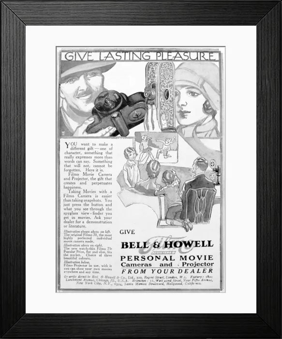 Framed Print : Advert for Bell & Howell personal movie cameras and projectors, 1920s Framed Print : Advert for Bell & Howell personal movie cameras and projectors, 1920s