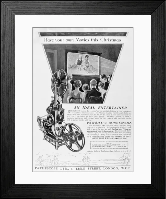 Framed Print : Advert for the Pathescope Home Cinema, 1928 Framed Print : Advert for the Pathescope Home Cinema, 1928