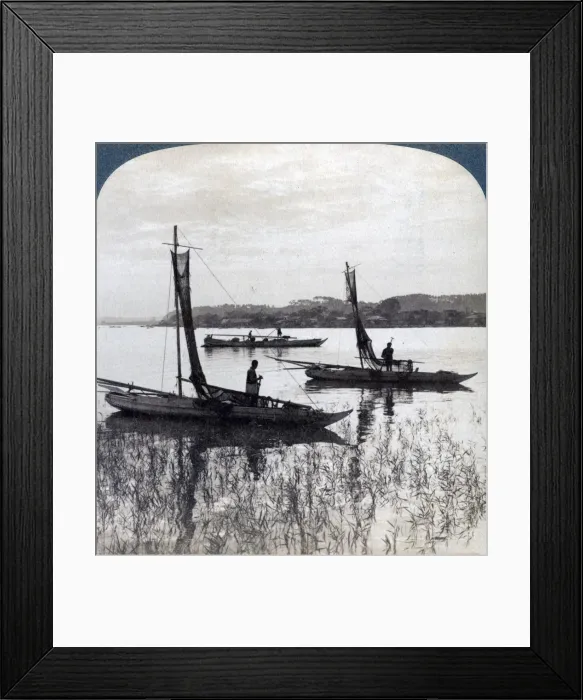 Framed Print : Fishing boats coming home at sunset, near Yokohama, Japan, 1904. Artist: Underwood & Underwood Framed Print : Fishing boats coming home at sunset, near Yokohama, Japan, 1904. Artist: Underwood & Underwood