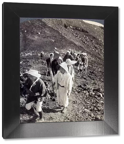 Pilgrims at the end of their ascent of Mount Fuji (Fujiyama), Japan, 1904. Artist: Underwood & Underwood